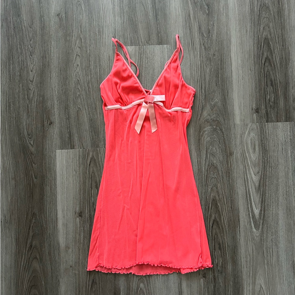 Coral Pink Satin Trim Slip Dress